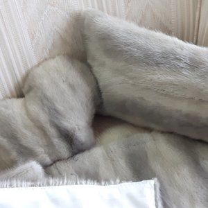 Genuine Silver Mink Bed Scarf with Accent Pillows